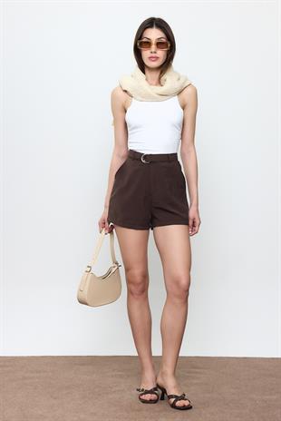 Kahverengi Kemerli Şort