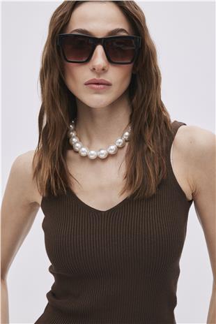 Brown V Neck Knitwear Singlet