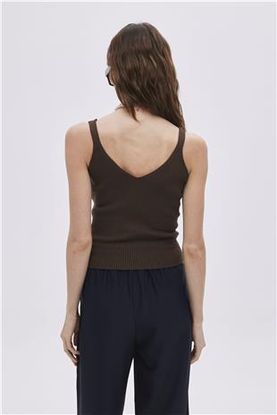 Brown V Neck Knitwear Singlet