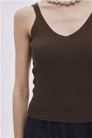 Brown V Neck Knitwear Singlet