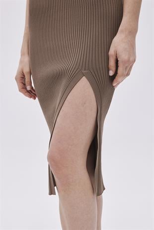 Brown V Neck Knitwear Dress