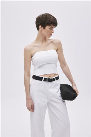 Ecru Strapless Knitwear Top