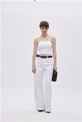 Ecru Strapless Knitwear Top