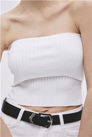 Ecru Strapless Knitwear Top