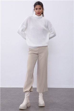 Bone Color Crop Tube Sweater SWK4333KE