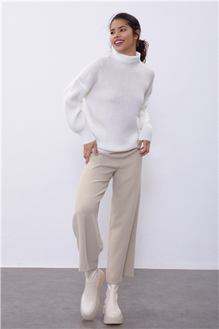 Bone Color Crop Tube Sweater SWK4333KE