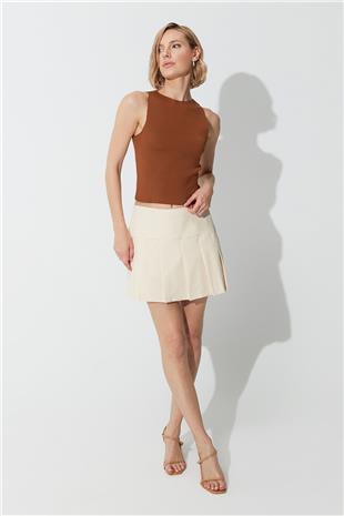 Bone color Pleated Mini Skirt SS23S4727KE