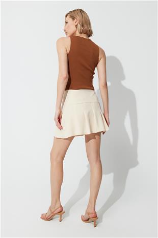 Bone color Pleated Mini Skirt SS23S4727KE