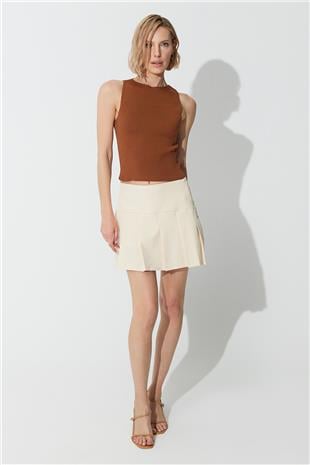 Bone color Pleated Mini Skirt SS23S4727KE