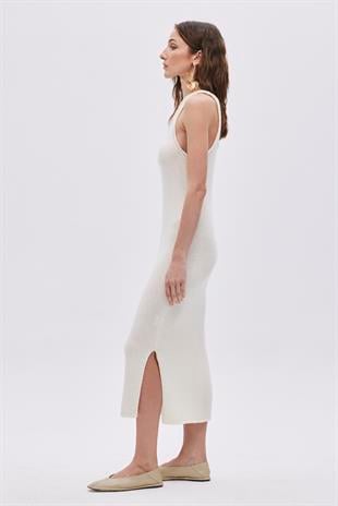 Ecru One Shoulder Knitwear Dress