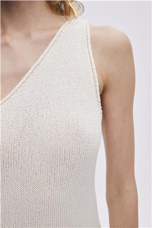 Ecru One Shoulder Knitwear Dress