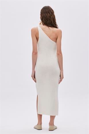 Ecru One Shoulder Knitwear Dress