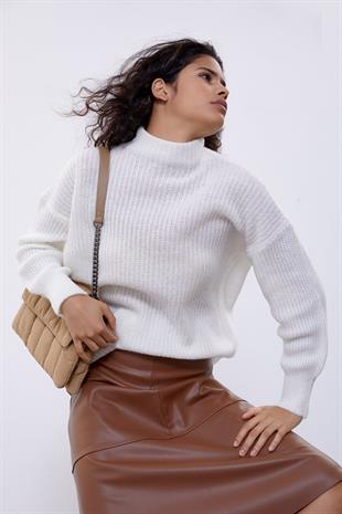 Bone Color Long Tube Sweater SWK4334KE