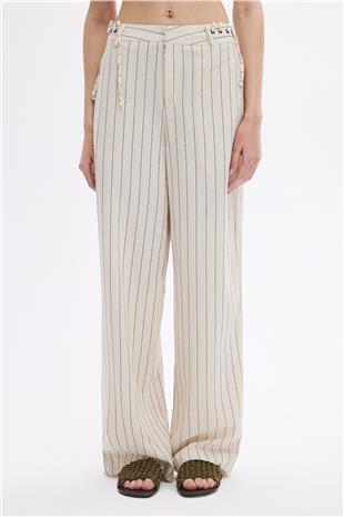 Keten Karışımlı Çizgili Pantolon