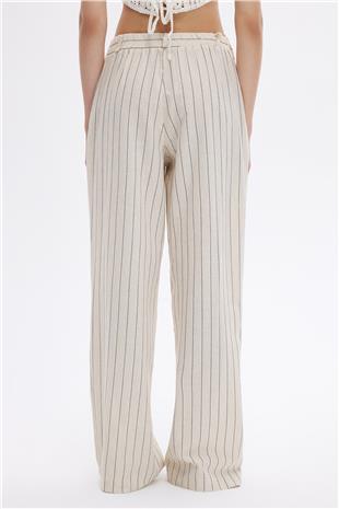 Keten Karışımlı Çizgili Pantolon