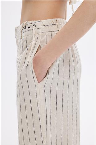 Keten Karışımlı Çizgili Pantolon