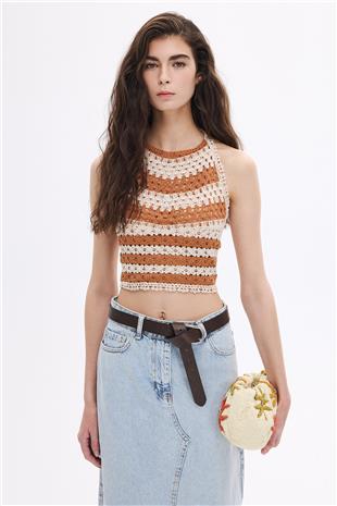 Kiremit Halter Yakalı Crop
