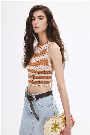 Kiremit Halter Yakalı Crop