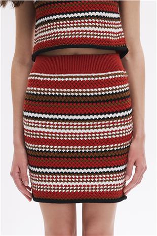 Kiremit Renkli Triko Mini Etek