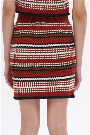 Kiremit Renkli Triko Mini Etek