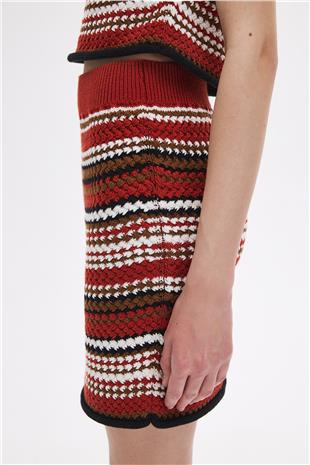 Kiremit Renkli Triko Mini Etek