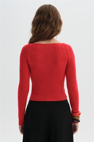 Kırmızı Uzun Kollu Triko Kazak