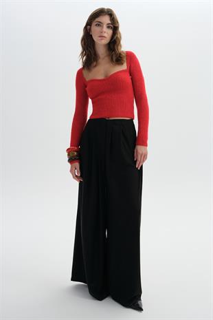 Kırmızı Uzun Kollu Triko Kazak