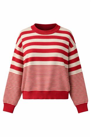 Kırmızı Bej Çizgili Basic Kazak