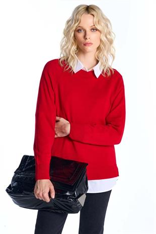 Kırmızı Bisiklet Yaka Kazak