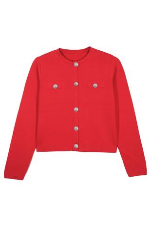 Kırmızı Düğmeli Triko Hırka
