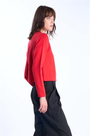 Kırmızı Düğmeli Triko Hırka