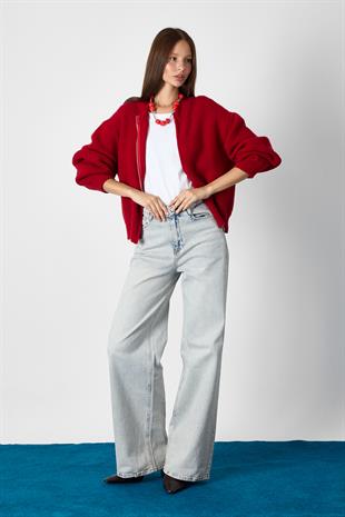 Kırmızı FERMUARLI TRİKO HIRKA