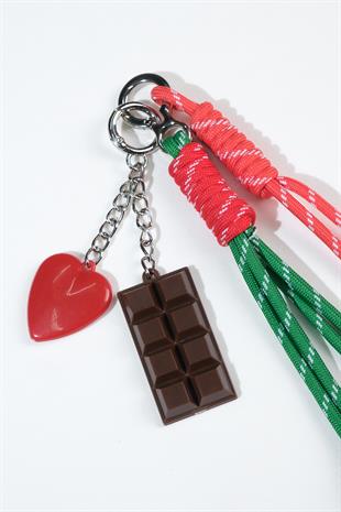 Kırmızı Kalpli ve Çikolata Uçlu Anahtarlık