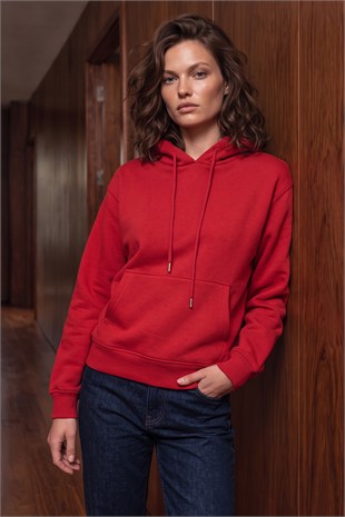 Kırmızı Kapüşonlu Sweatshirt