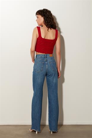 Red square neck  Geometric Patterned knit Athlete SWA4643KI