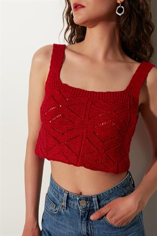Red square neck  Geometric Patterned knit Athlete SWA4643KI