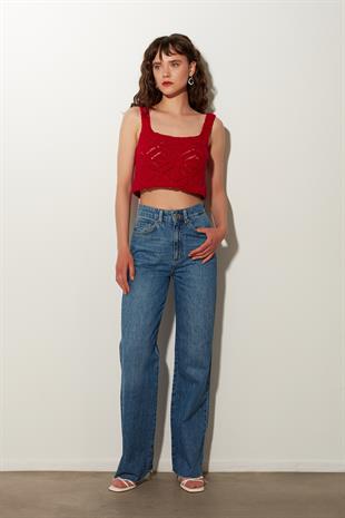 Red square neck  Geometric Patterned knit Athlete SWA4643KI