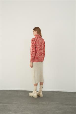 Red Brushed Textured V Neck Basic Knitwear Sweater