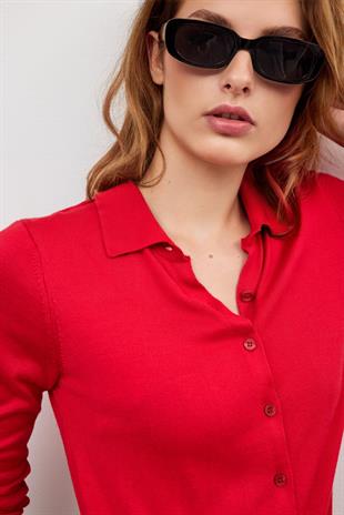 Kırmızı POLO YAKA TRİKO HIRKA