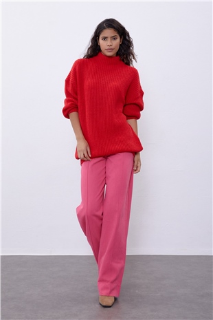 Red Long Tube Sweater SWK4334KR