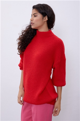 Red Long Tube Sweater SWK4334KR