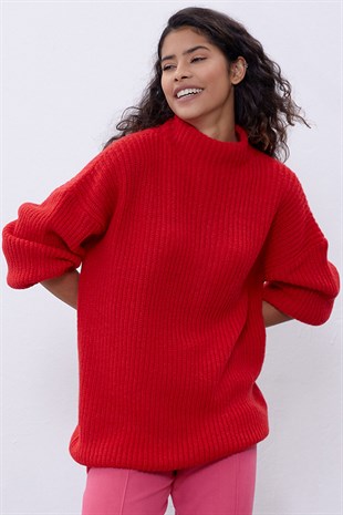 Red Long Tube Sweater SWK4334KR
