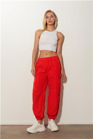 Red High Waist Cargo Pants SS23P4784KI