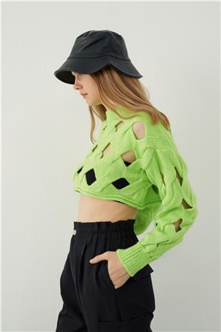 Oversize Pointelle Knitted Crop Sweater