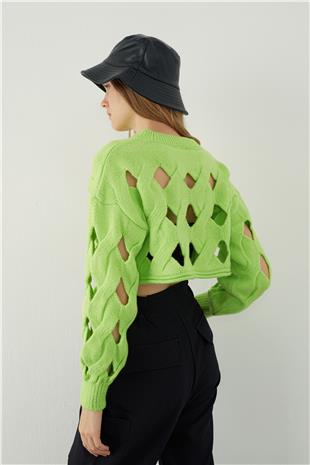 Oversize Pointelle Knitted Crop Sweater