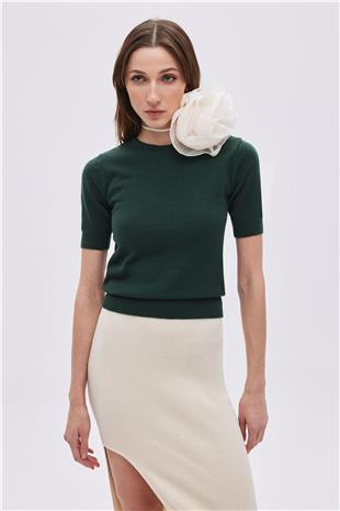 Dark Green Short Sleeve Sweater