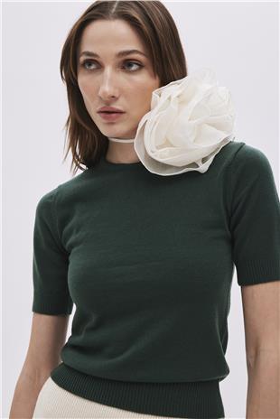 Dark Green Short Sleeve Sweater