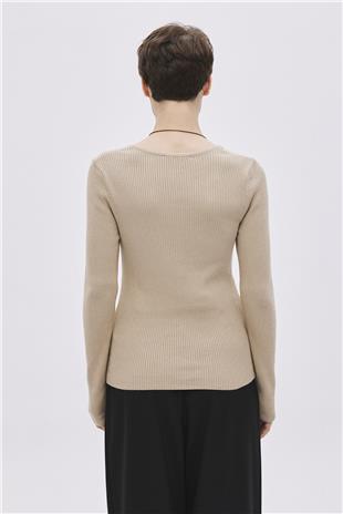 Sand Color Long Sleeve Knitwear Top