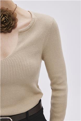 Sand Color Long Sleeve Knitwear Top