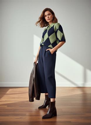 Lacivert BAKLAVA DESENLİ POLO YAKA TRİKO KAZAK